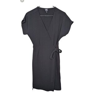 Bobeau Black Wrap Dress Women S Short Sleeve V-Neck Side Tie LBD Office Chic EUC